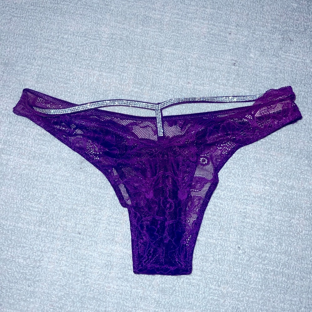 New Victoria's Secret rhinestone Brazilian lace panty small  shine strap sexy